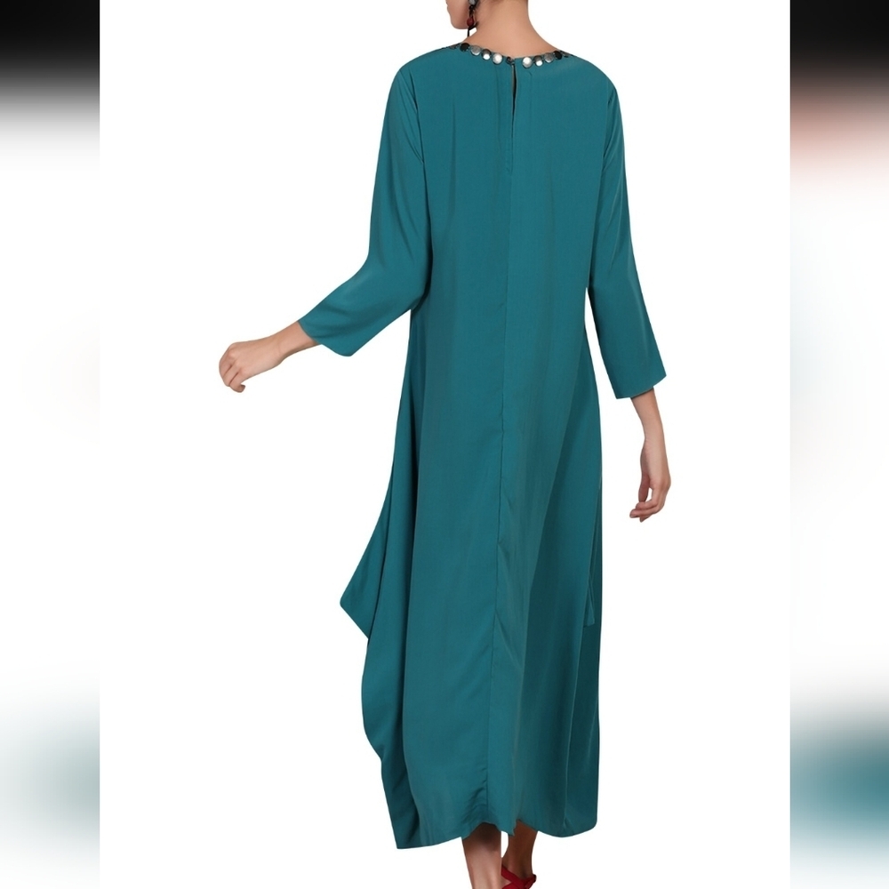 KOMMAL SOOD TEAL MAXI DRESS LONG SLEEVE NECK DETAIL SIZE MEDIUM - Picture 4 of 15
